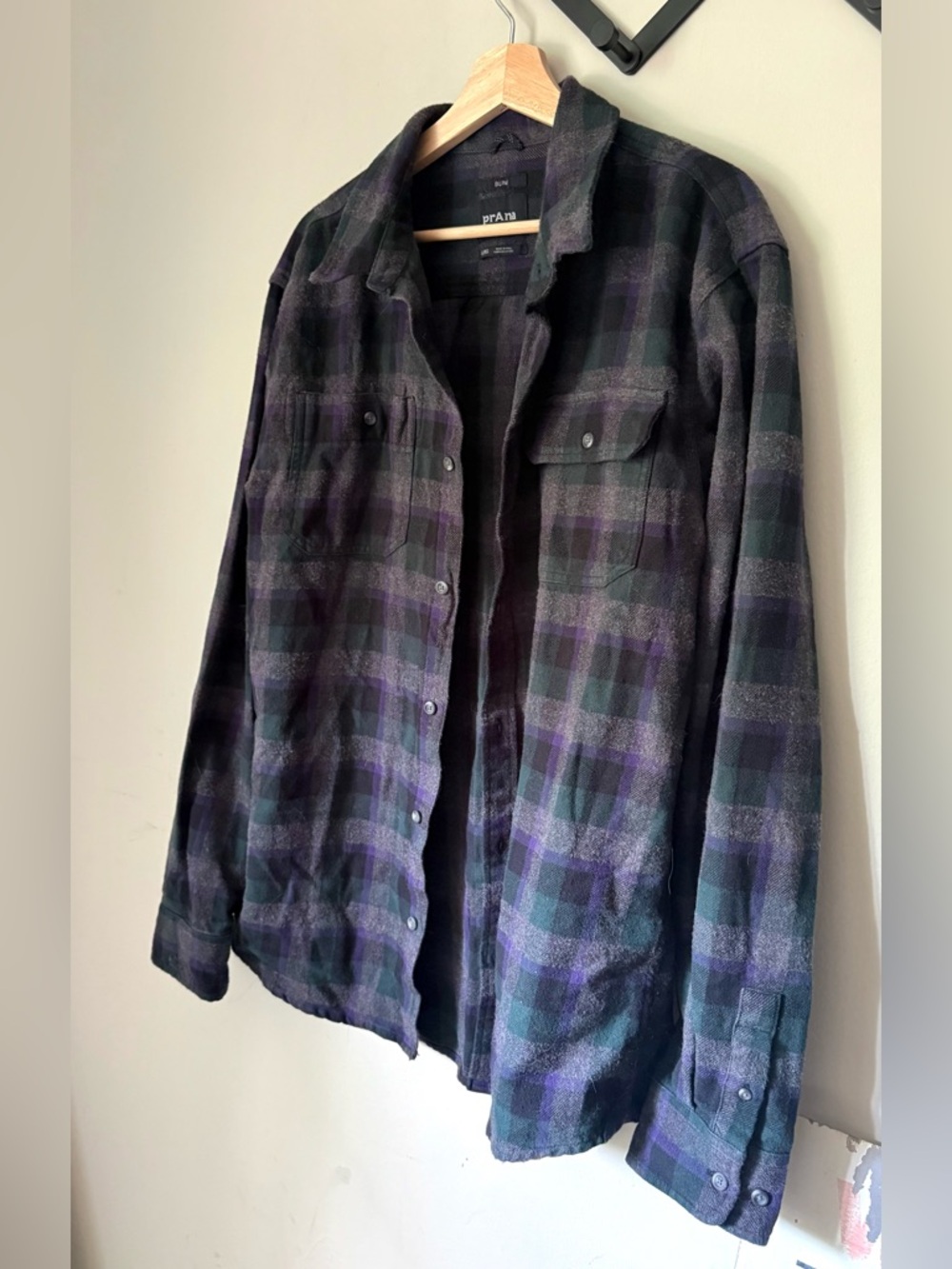 Prana XL Slim Plaid Flannel Button Down Shirt